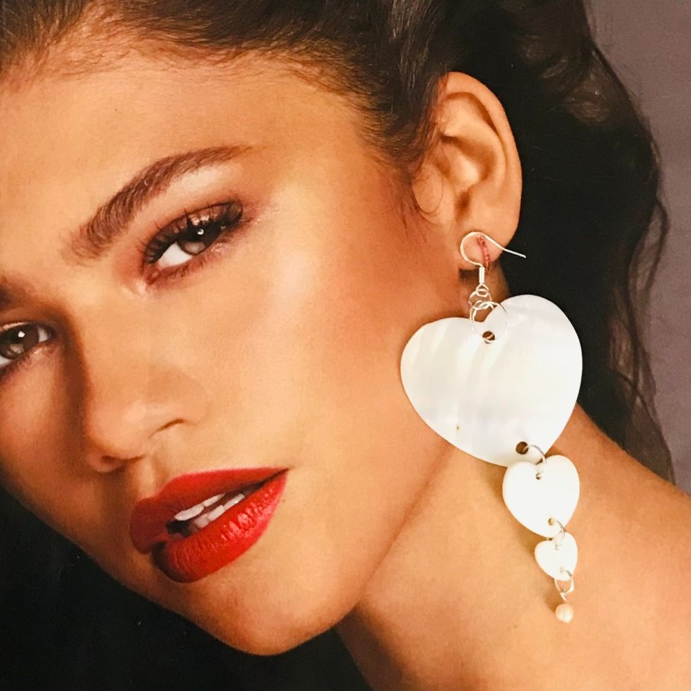 MOTHER OF PEARL HEART EARRINGS STERLING HOOKS